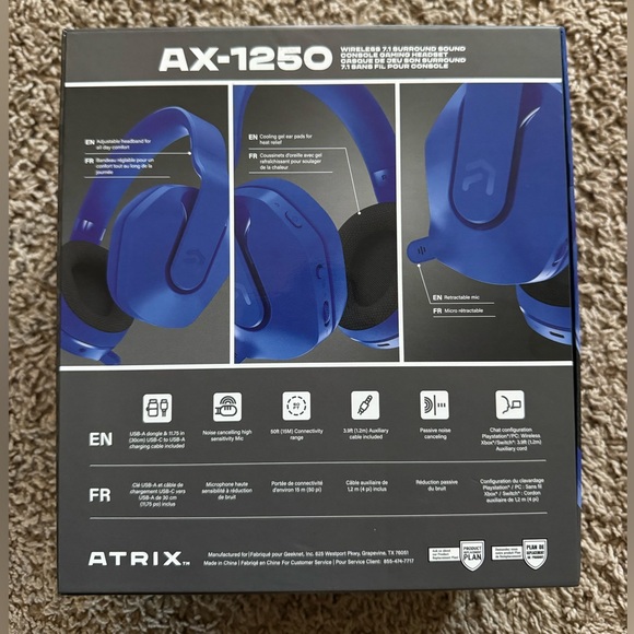 ATRIX AX-1250 Blue Wireless Headphones - Picture 2 of 7